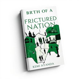 A striking and mature book cover for 'Birth of a Fractured Nation' by Kemi Ayanda, reflecting the theme of division within Nigeria