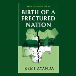 A mature, compelling book cover for 'Birth of a Fractured Nation' by Kemi Ayanda, featuring a dramatic depiction of a fractured nation