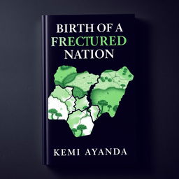 A mature, compelling book cover for 'Birth of a Fractured Nation' by Kemi Ayanda, featuring a dramatic depiction of a fractured nation