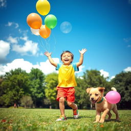A joyful child filled with happiness, laughing and playing in a sunny park