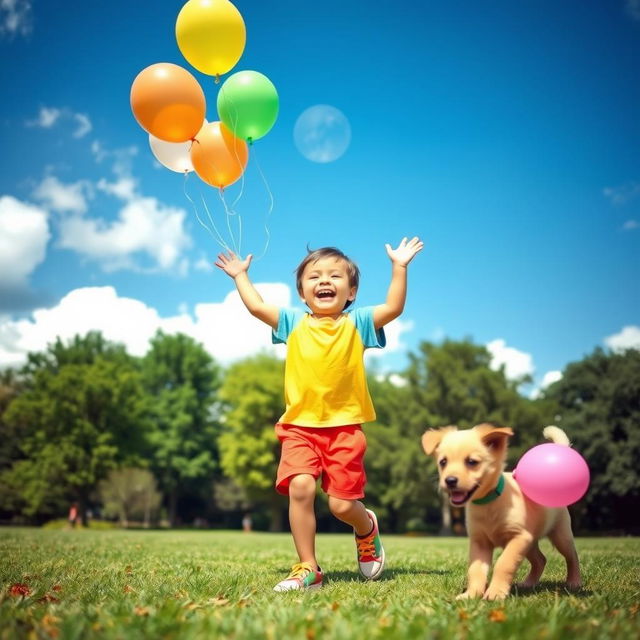 A joyful child filled with happiness, laughing and playing in a sunny park