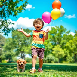 A joyful child filled with happiness, laughing and playing in a sunny park
