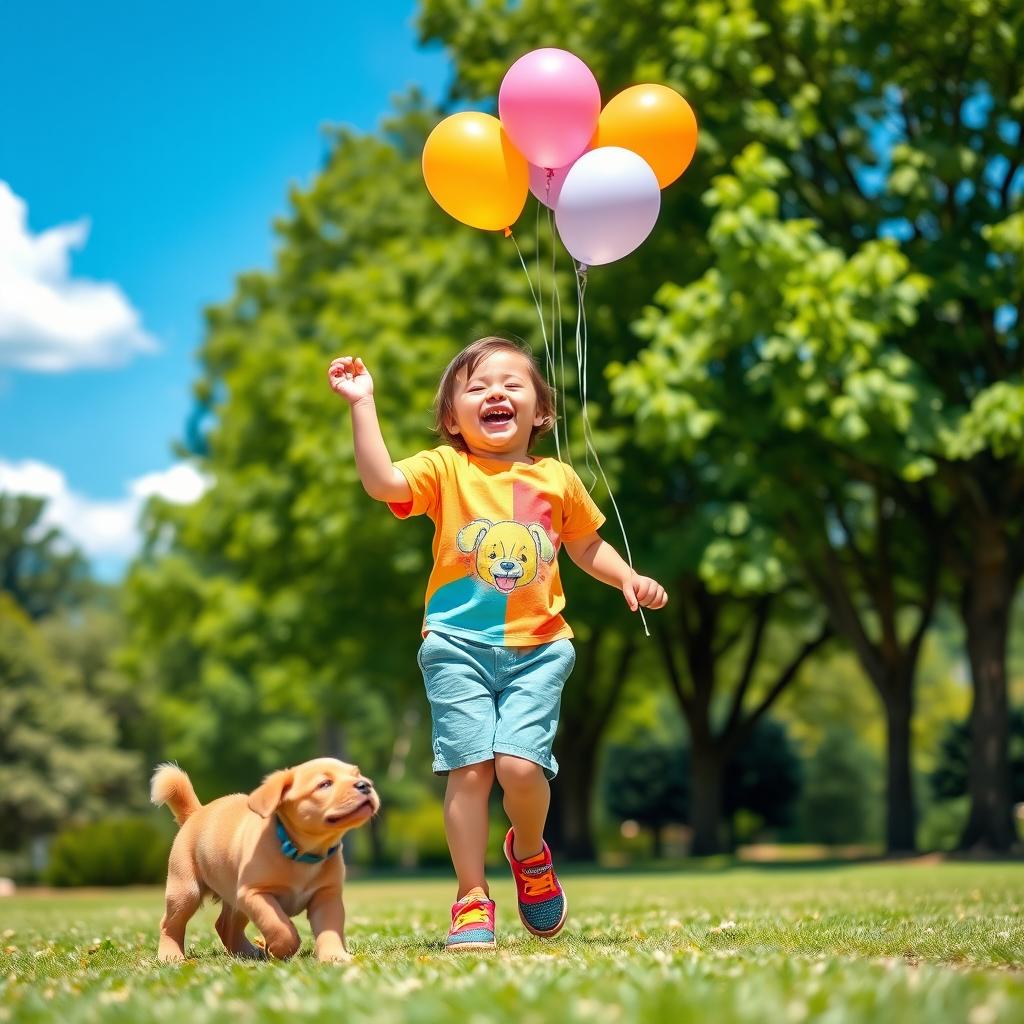 A joyful child filled with happiness, laughing and playing in a sunny park