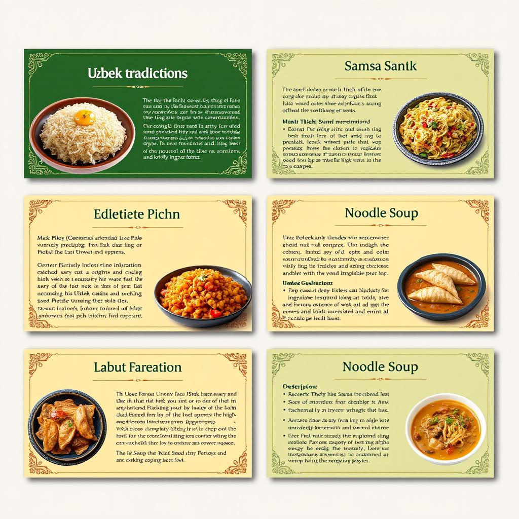 A visually engaging presentation on Uzbek traditional food, showcasing various dishes and culinary practices