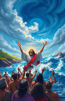 A vibrant, engaging scene depicting a classic Bible story, featuring key elements such as Moses parting the Red Sea with an awe-struck crowd of Israelites witnessing the miraculous event