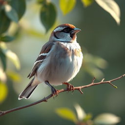 A highly detailed 3D rendering of a sparrow, showcasing the intricate feather textures, vibrant colors, and realistic anatomy