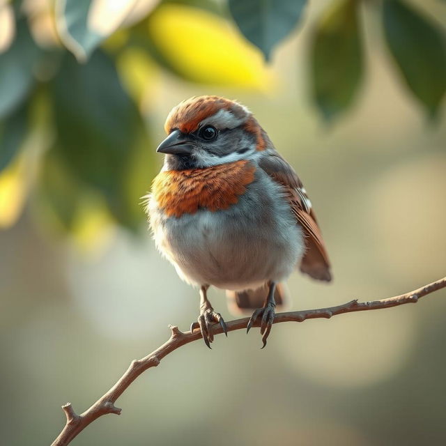 A highly detailed 3D rendering of a sparrow, showcasing the intricate feather textures, vibrant colors, and realistic anatomy