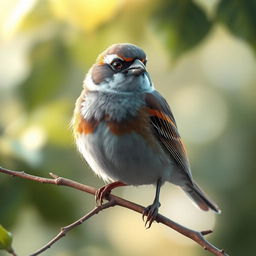 A highly detailed 3D rendering of a sparrow, showcasing the intricate feather textures, vibrant colors, and realistic anatomy
