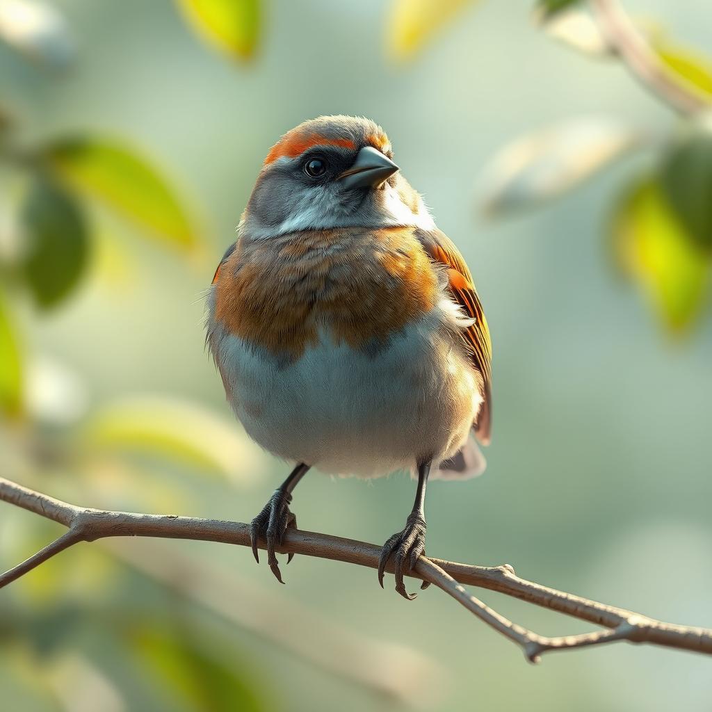 A highly detailed 3D rendering of a sparrow, showcasing the intricate feather textures, vibrant colors, and realistic anatomy