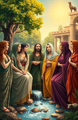 A diverse group of women from the Bible portrayed in a vibrant and historically inspired scene