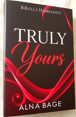 A visually captivating book cover for "Truly Yours" featuring a dark background with deep red accents