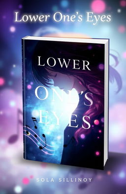 A powerful and evocative book cover design for 'Lower One's Eyes', inspired by the emotional themes of a vocaloid song