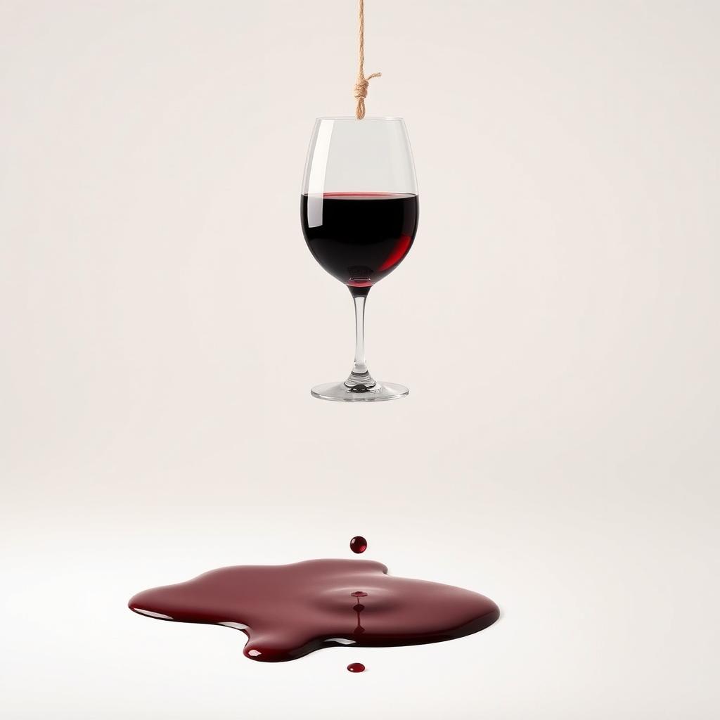 A minimalist composition featuring a wine glass hanging from a simple rope