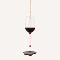 A minimalist composition featuring a wine glass hanging from a simple rope