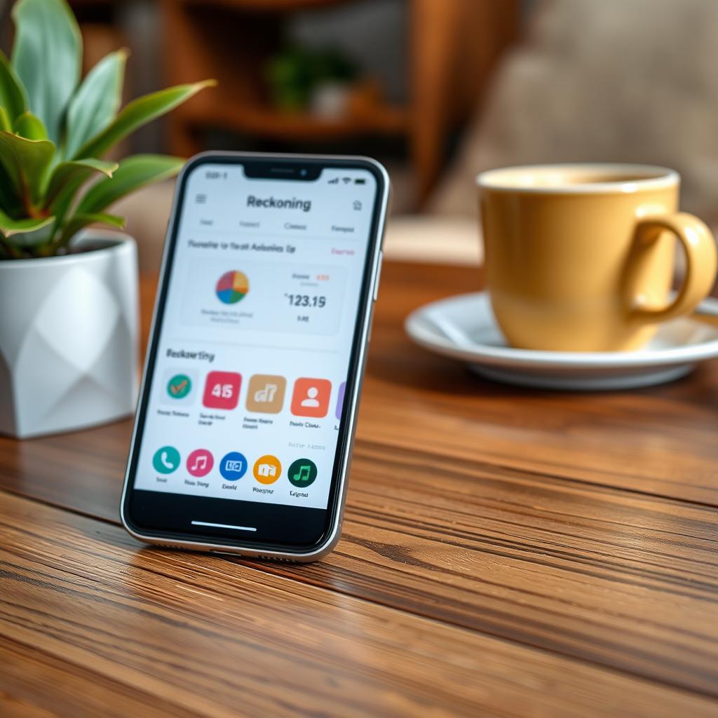 A modern smartphone displaying the Reckoning App on the screen, showcasing a sleek user interface with interactive elements