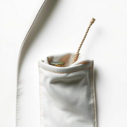 A minimalist composition featuring a small cricket sitting inside a coat pocket, the fabric softly draping around it