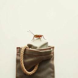 A minimalist depiction of a cricket perched on an old coat pocket, the fabric showing signs of wear and history