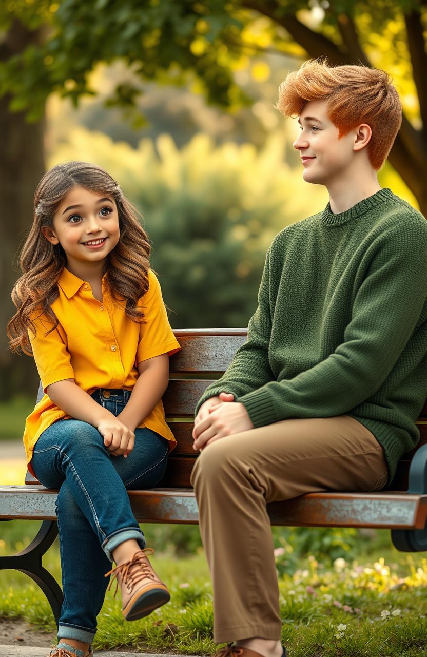 A heartwarming scene depicting a 16-year-old girl with tan skin, light brown wavy hair, honey eyes, and light freckles