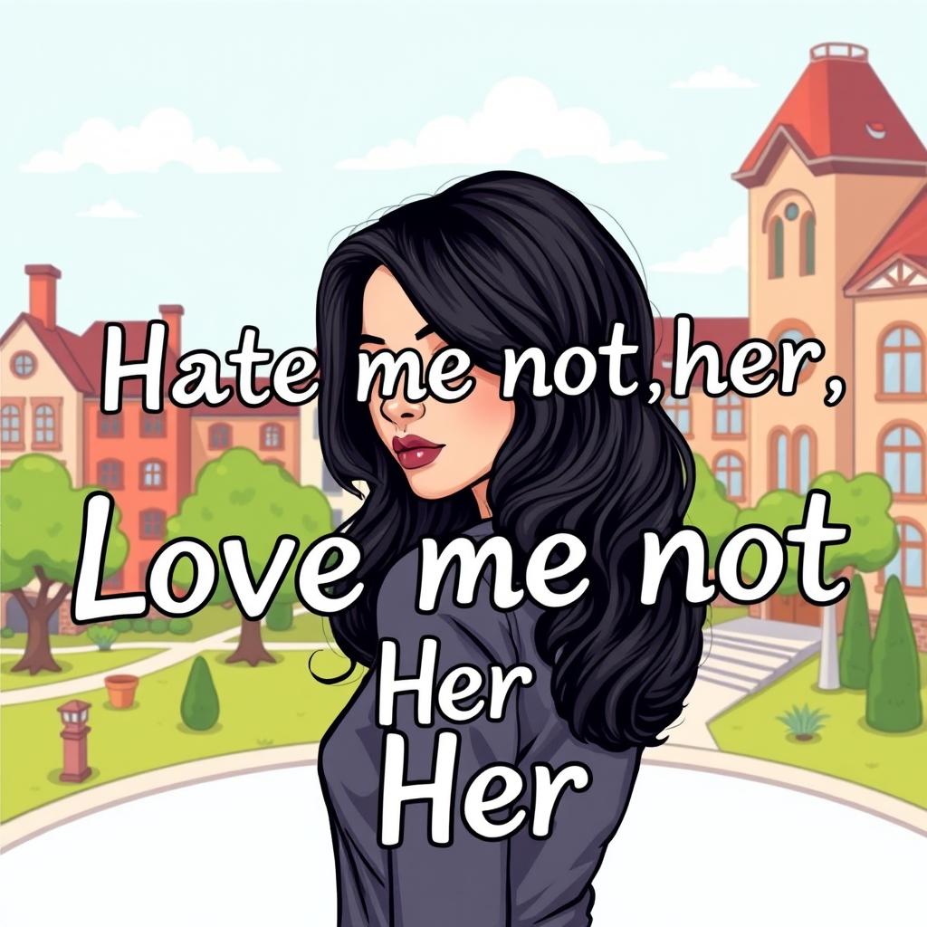 A woman with captivating wavy black hair, facing away from the viewer, positioned confidently as if contemplating her surroundings