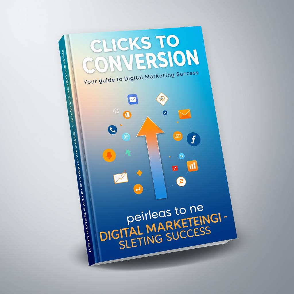 A visually engaging book cover design for 'Clicks to Conversion: Your Guide to Digital Marketing Success'