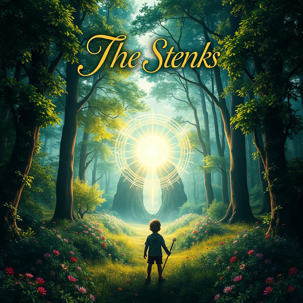 A visually striking e-book cover design featuring a mystical forest scene with a shimmering magical portal at its center