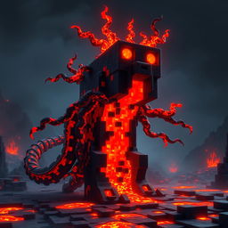 A Minecraft lava creature, resembling a unique and terrifying entity crafted from molten lava and rock