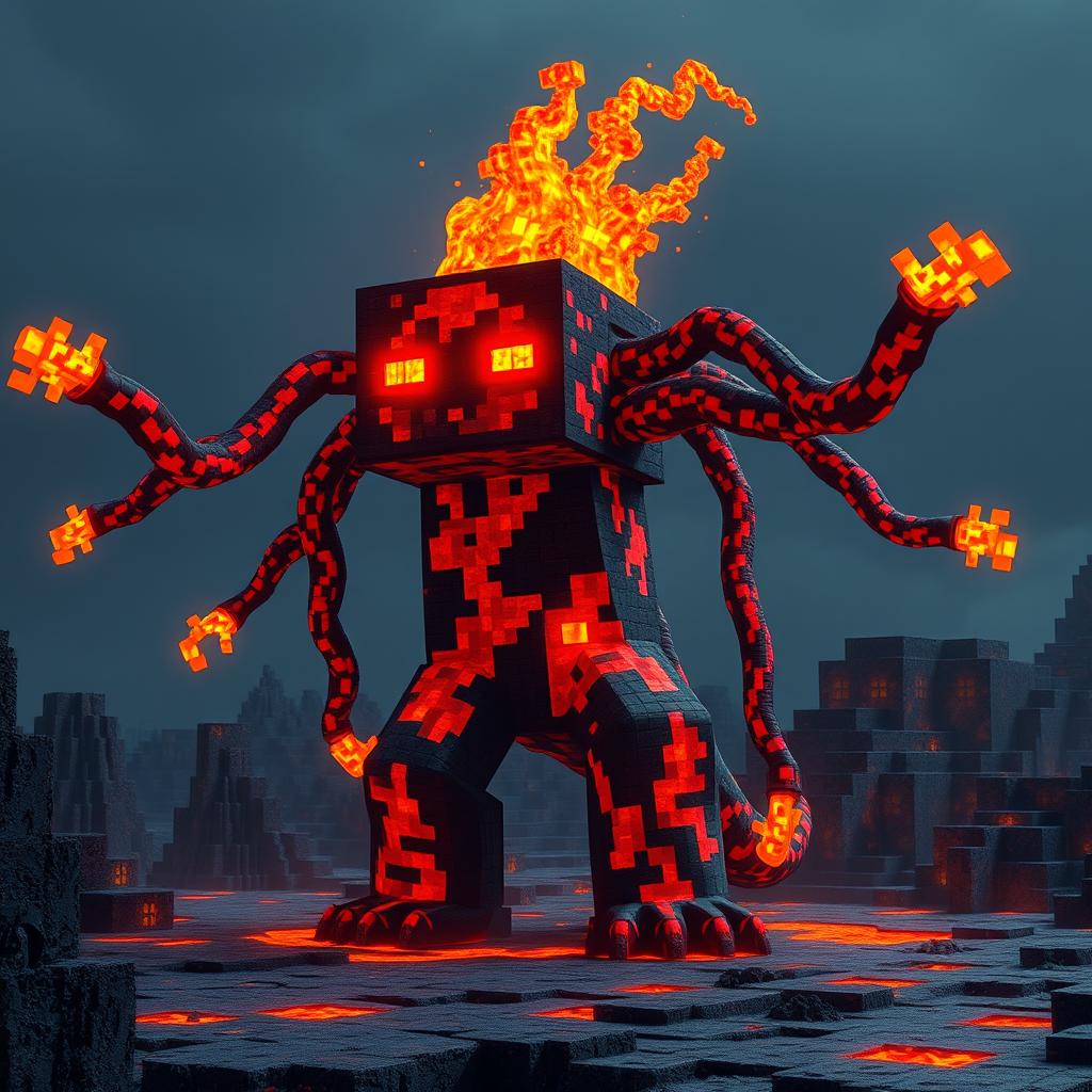 A Minecraft lava creature, resembling a unique and terrifying entity crafted from molten lava and rock