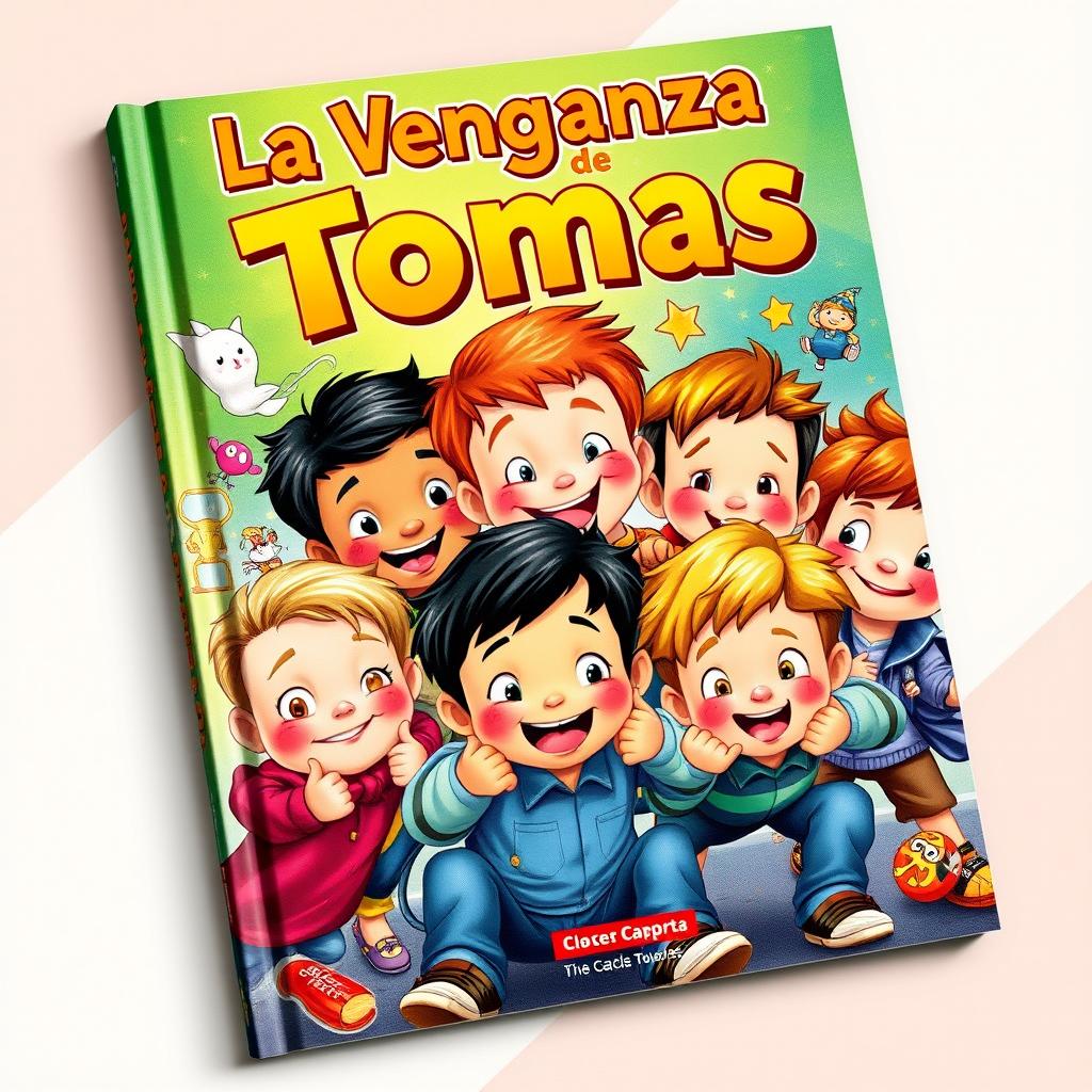 A captivating book cover featuring a group of young children, engaged in playful mischief, surrounded by elements symbolizing adventure and teamwork