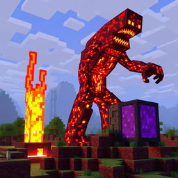 A fantastical creature made of lava, resembling a fiery golem, with molten features and glowing red-hot cracks showing beneath its surface