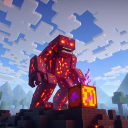 A fantastical creature made of lava, resembling a fiery golem, with molten features and glowing red-hot cracks showing beneath its surface