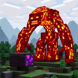 A fantastical creature made of lava, resembling a fiery golem, with molten features and glowing red-hot cracks showing beneath its surface