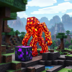 A vibrant and imaginative lava creature, designed as a fiery golem with a body made of flowing lava and cracks emitting bright orange and red glows