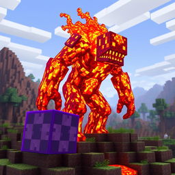 A vibrant and imaginative lava creature, designed as a fiery golem with a body made of flowing lava and cracks emitting bright orange and red glows