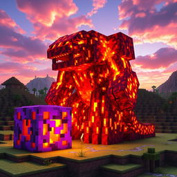 A striking lava creature designed as a colossal golem, entirely composed of flowing magma and fiery textures, with molten limbs and glowing embers radiating warmth