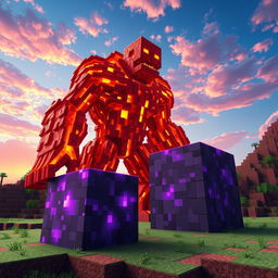 A striking lava creature designed as a colossal golem, entirely composed of flowing magma and fiery textures, with molten limbs and glowing embers radiating warmth