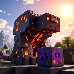 A mythical creature made entirely of lava, designed as a massive golem with smooth, molten surfaces and glowing cracks that show the fiery core within