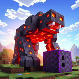 A mythical creature made entirely of lava, designed as a massive golem with smooth, molten surfaces and glowing cracks that show the fiery core within
