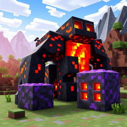 A mythical creature made entirely of lava, designed as a massive golem with smooth, molten surfaces and glowing cracks that show the fiery core within