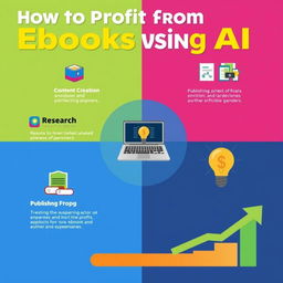 A visually engaging infographic illustrating the steps to profit from eBooks using AI