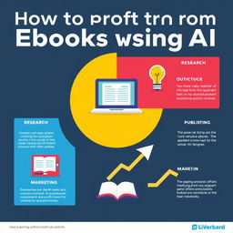 A visually engaging infographic illustrating the steps to profit from eBooks using AI