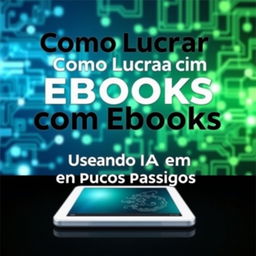 A visually appealing ebook cover for 'Como Lucrar com Ebooks Usando IA em Poucos Passos'