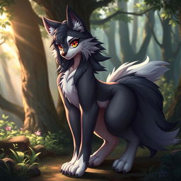 A sexy, hot female wolf furry character with striking features