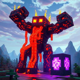 A captivating lava creature, envisioned as a massive golem crafted entirely from molten lava, with streams of glowing magma flowing across its body