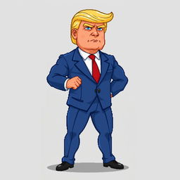 A male character resembling Donald Trump, featuring a muscular build and exaggerated features such as a notably big head