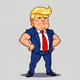 A male character resembling Donald Trump, featuring a muscular build and exaggerated features such as a notably big head