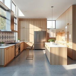 A beautifully designed modern Iranian kitchen interior featuring a sleek, minimalist aesthetic