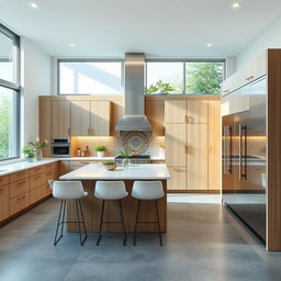 A beautifully designed modern Iranian kitchen interior featuring a sleek, minimalist aesthetic