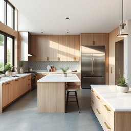 A beautifully designed modern Iranian kitchen interior featuring a sleek, minimalist aesthetic