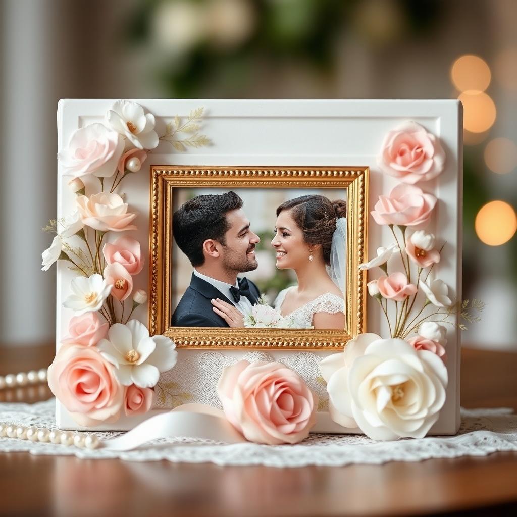 A beautifully arranged photo gift for a girl's wedding, featuring an elegant and romantic design