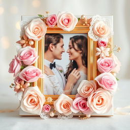 A beautifully arranged photo gift for a girl's wedding, featuring an elegant and romantic design
